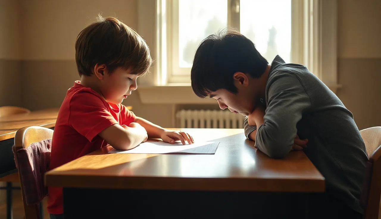 Young child reading aloud to an adult during a one-on-one reading fluency assessment