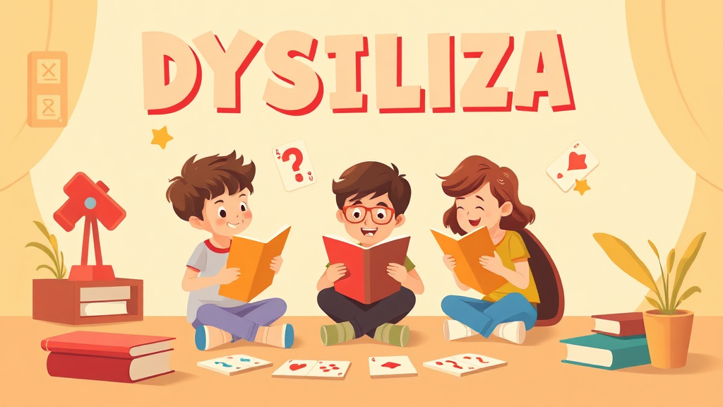 Illustration showing key concepts related to dyslexia and card games for learning
