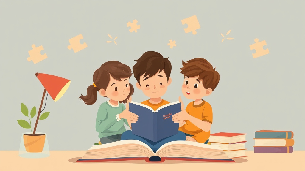 Illustration showing key concepts related to dyslexia and puzzles for reading