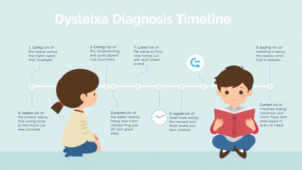 Visual guide for practical steps in dyslexia diagnosis timeline