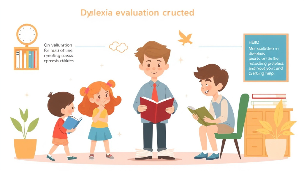 Illustration showing key concepts related to dyslexia evaluation process