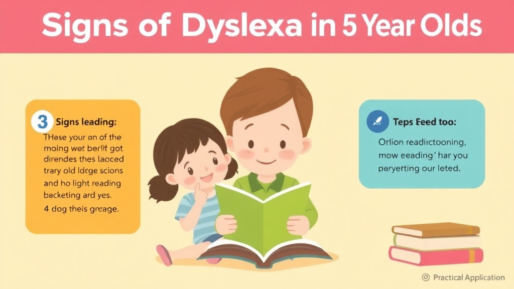 Visual guide for practical steps in signs of dyslexia in 5 year olds