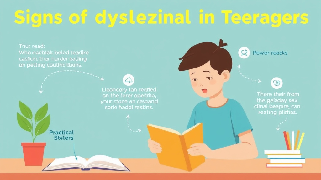 Visual guide for practical steps in signs of dyslexia in teenagers