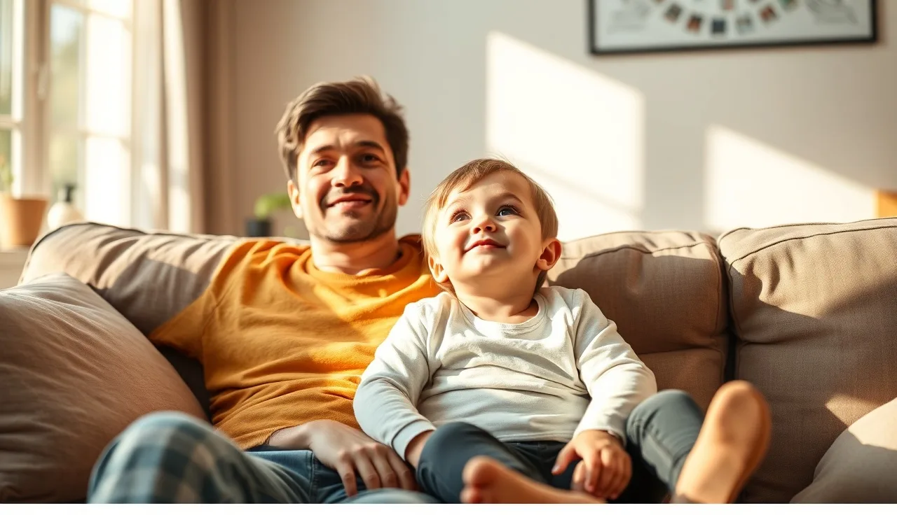 Parent and child sitting together having a calm conversation at home
