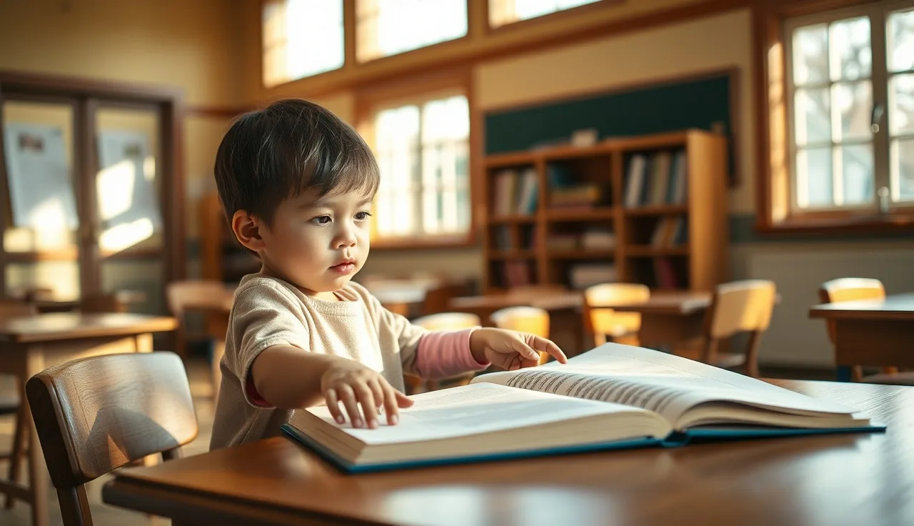 Child and teacher working on reading lesson at a New Hampshire classroom table