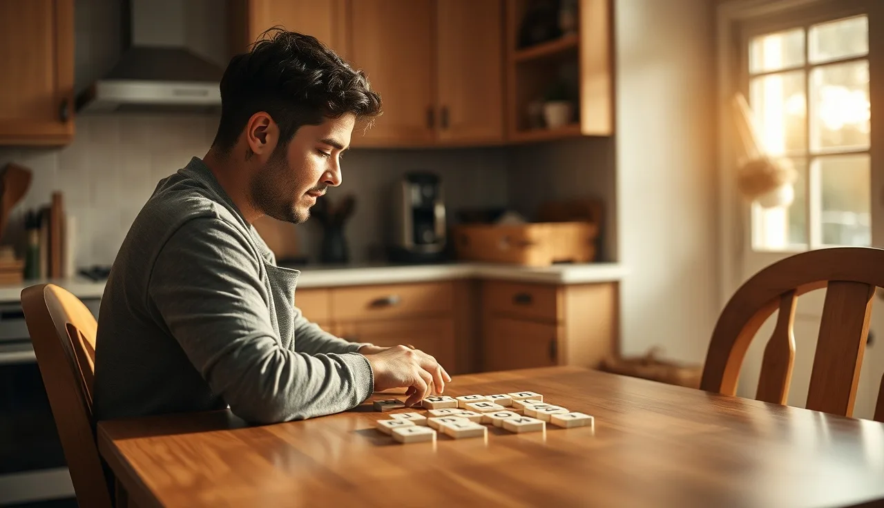 Child and adult working with letter tiles at a kitchen table during OG reading practice