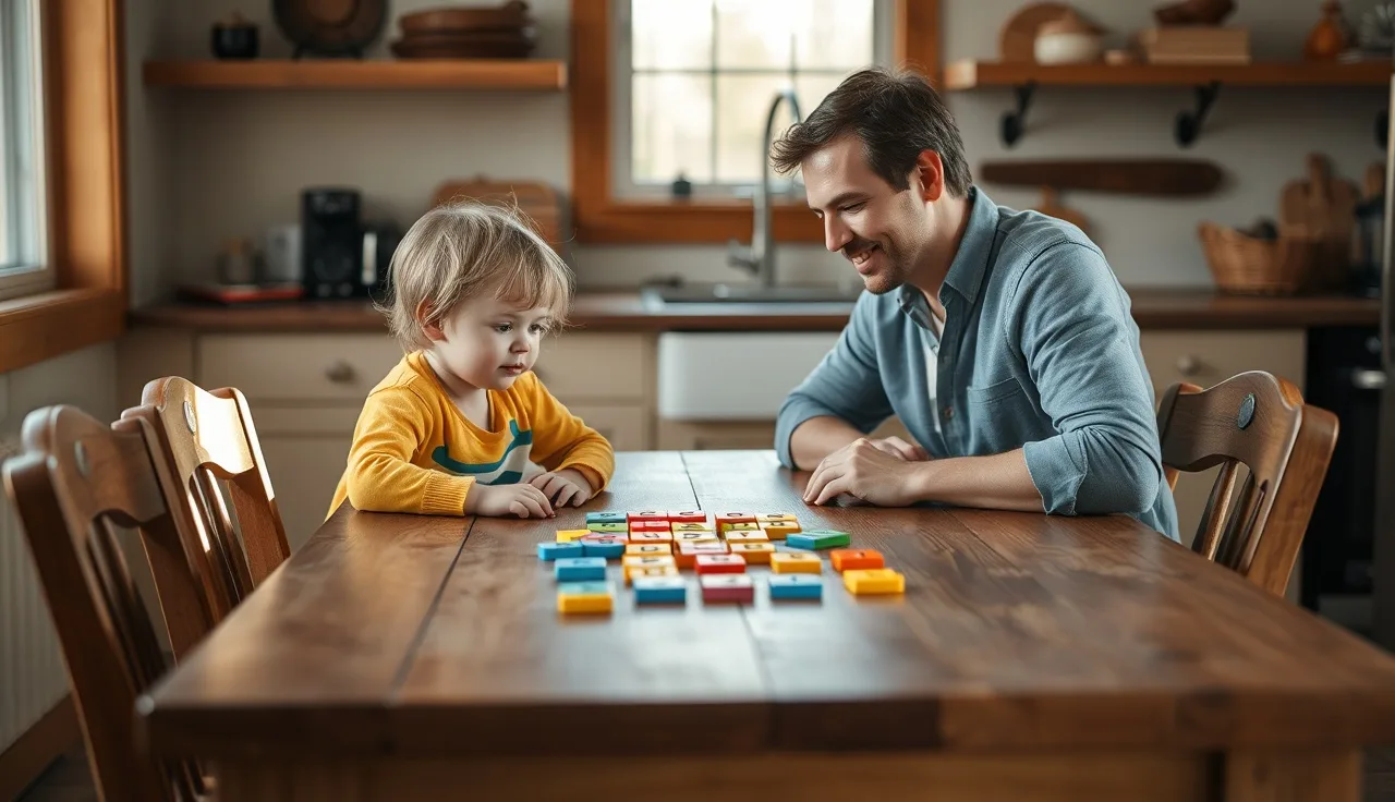 Child and adult working with letter tiles at a wooden table during an Orton-Gillingham tutoring session