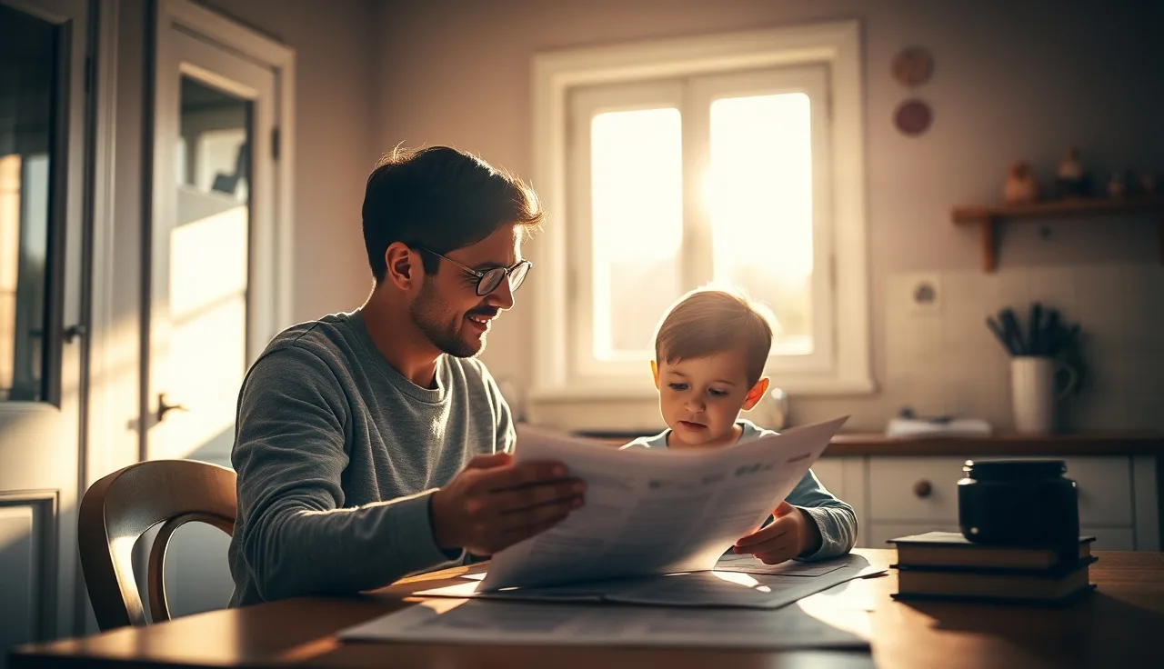 Parent and child reviewing 504 plan documents together at a kitchen table