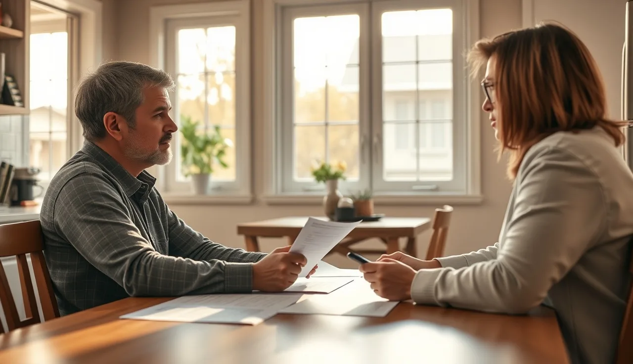 Parent and school official reviewing IEP evaluation consent documents at a table