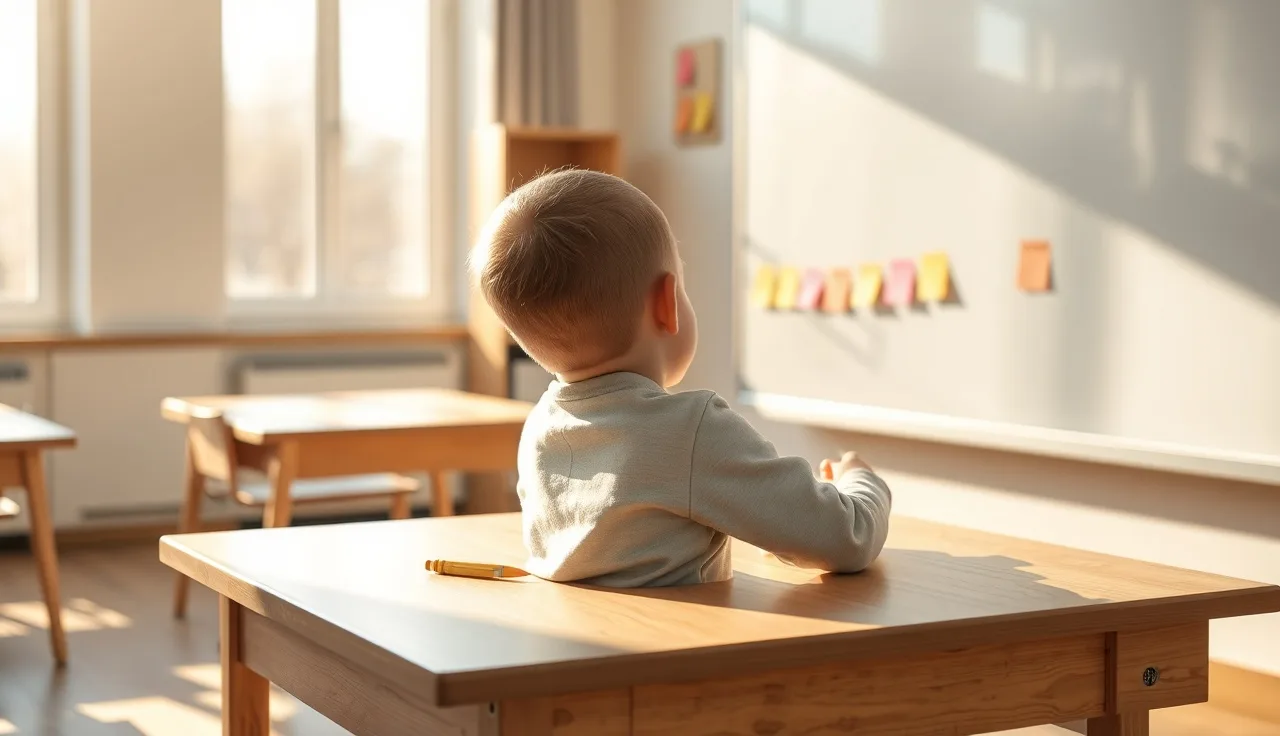 Child arranging colored sticky notes on a whiteboard to practice planning skills