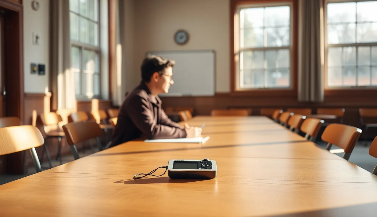 Parent placing a digital recorder on a table before an IEP meeting