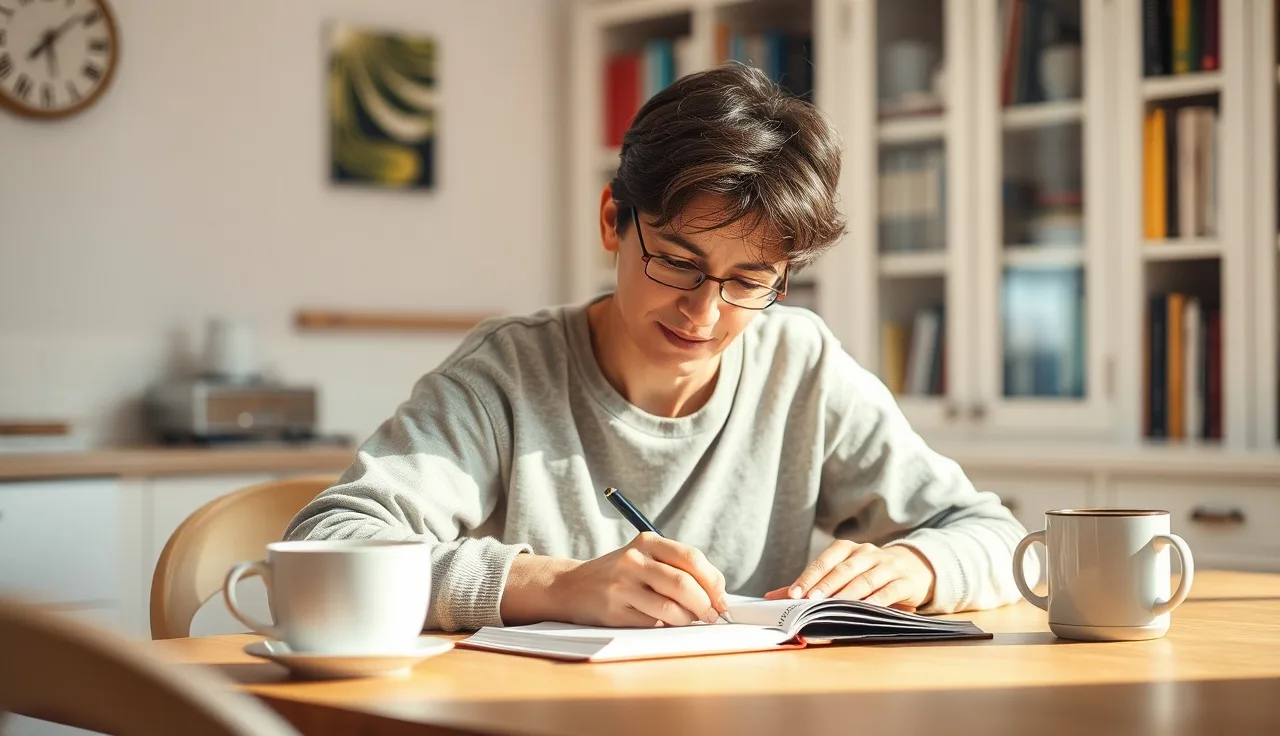Parent writing notes at kitchen table, preparing a school advocacy request