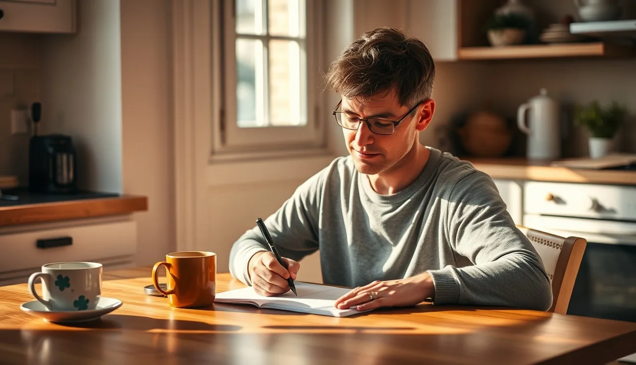 Parent writing a concern letter at kitchen table before an IEP meeting