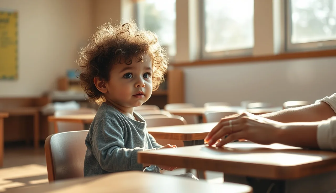 Child with autism working at a classroom table during an IEP support session