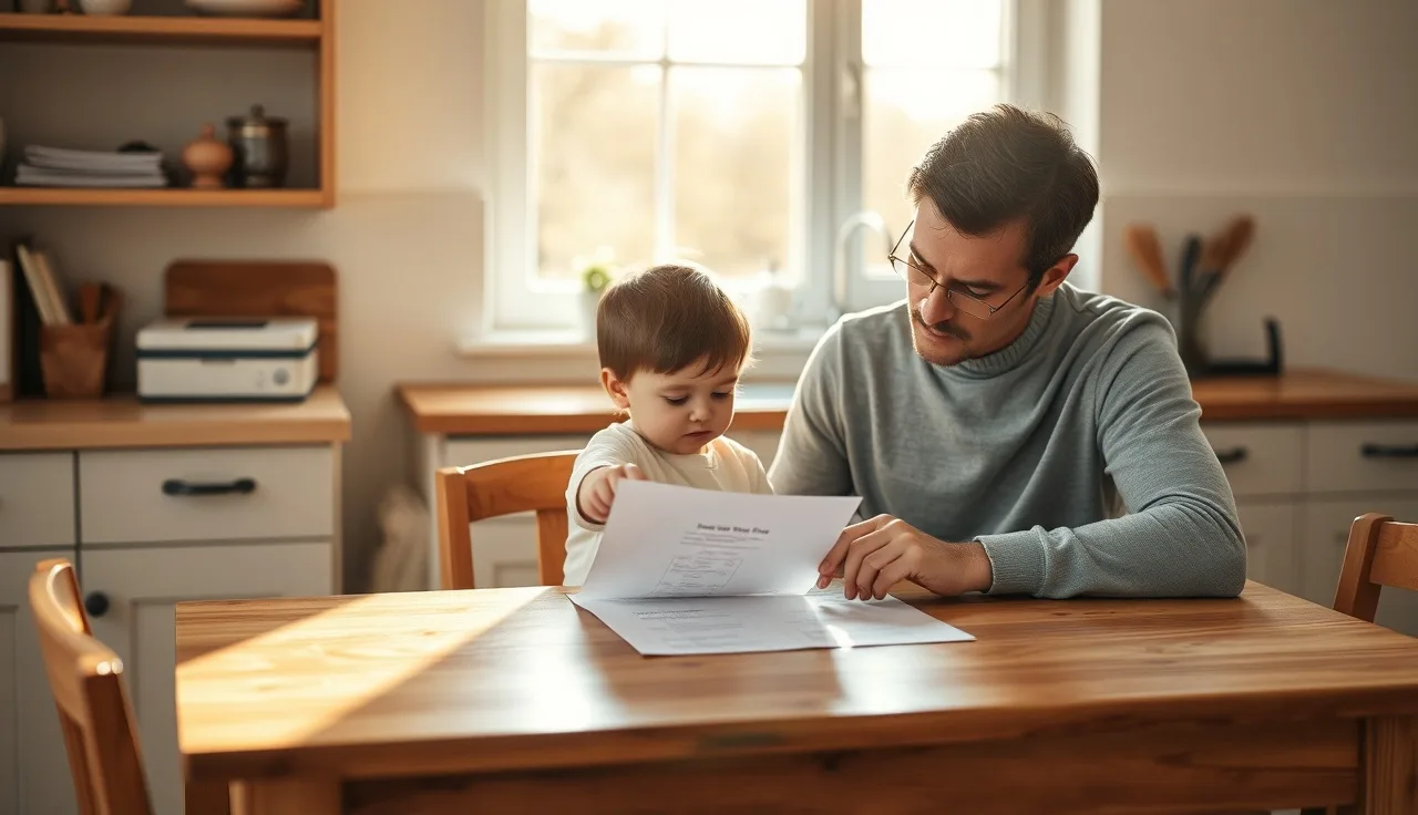 Parent and child reviewing IEP paperwork together at a kitchen table