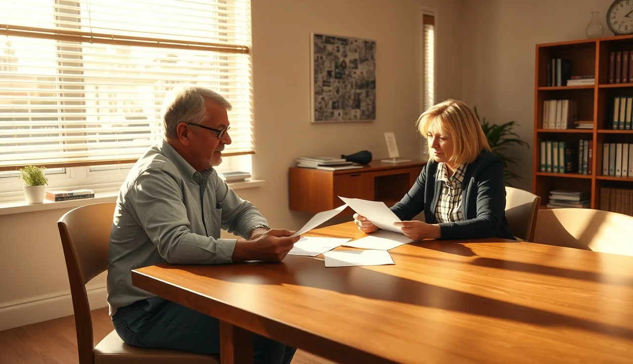 Parent and school administrator reviewing a child's 504 plan at a sunlit table