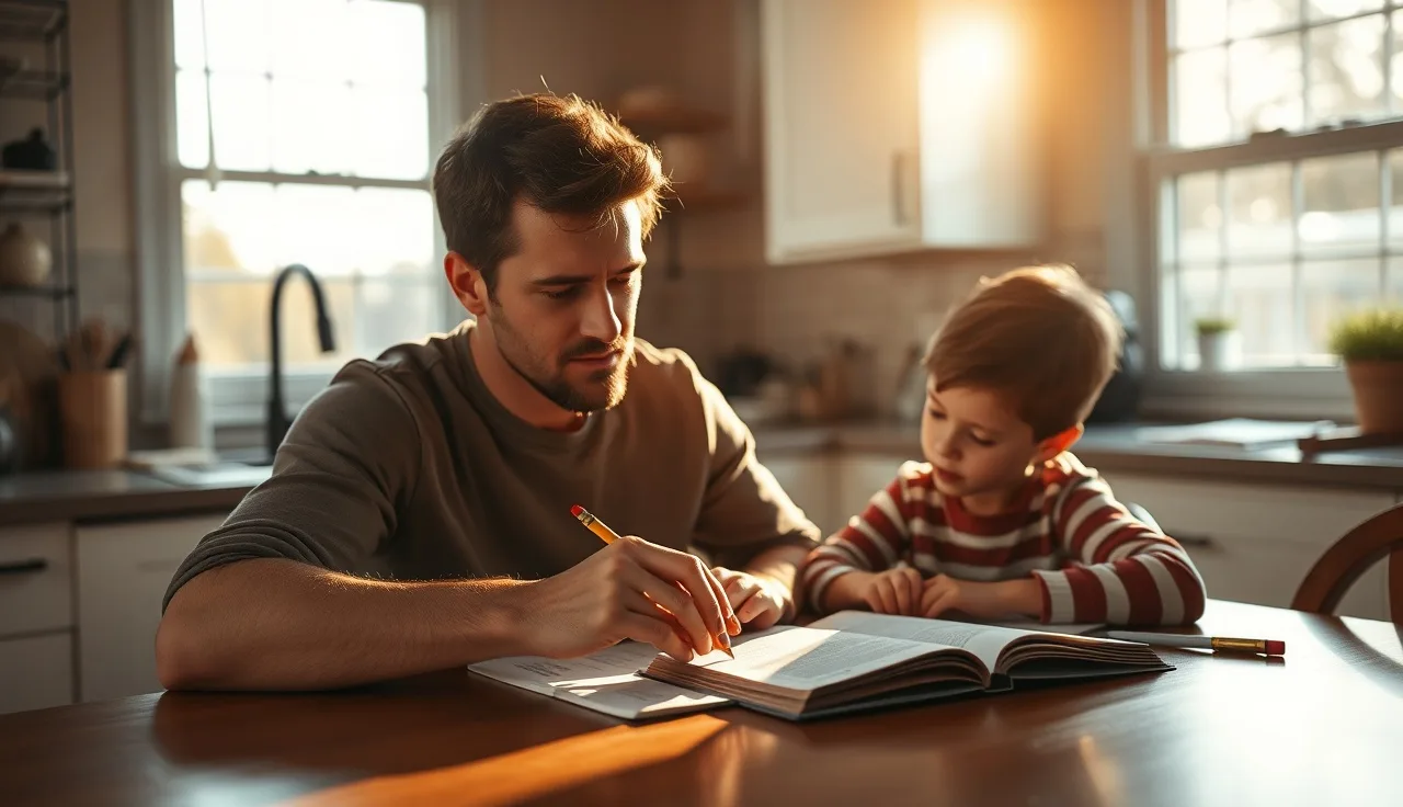 Parent and child reviewing a 504 accommodation plan at a kitchen table