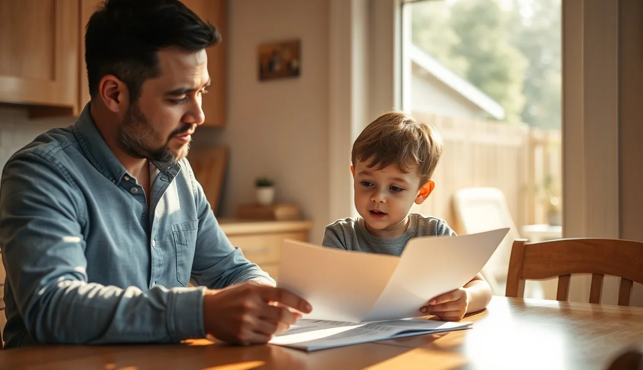 Parent and child reviewing an IEP document together at a kitchen table