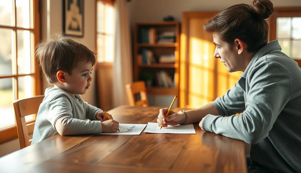 Child tracing letters with a tutor during a structured phonics lesson