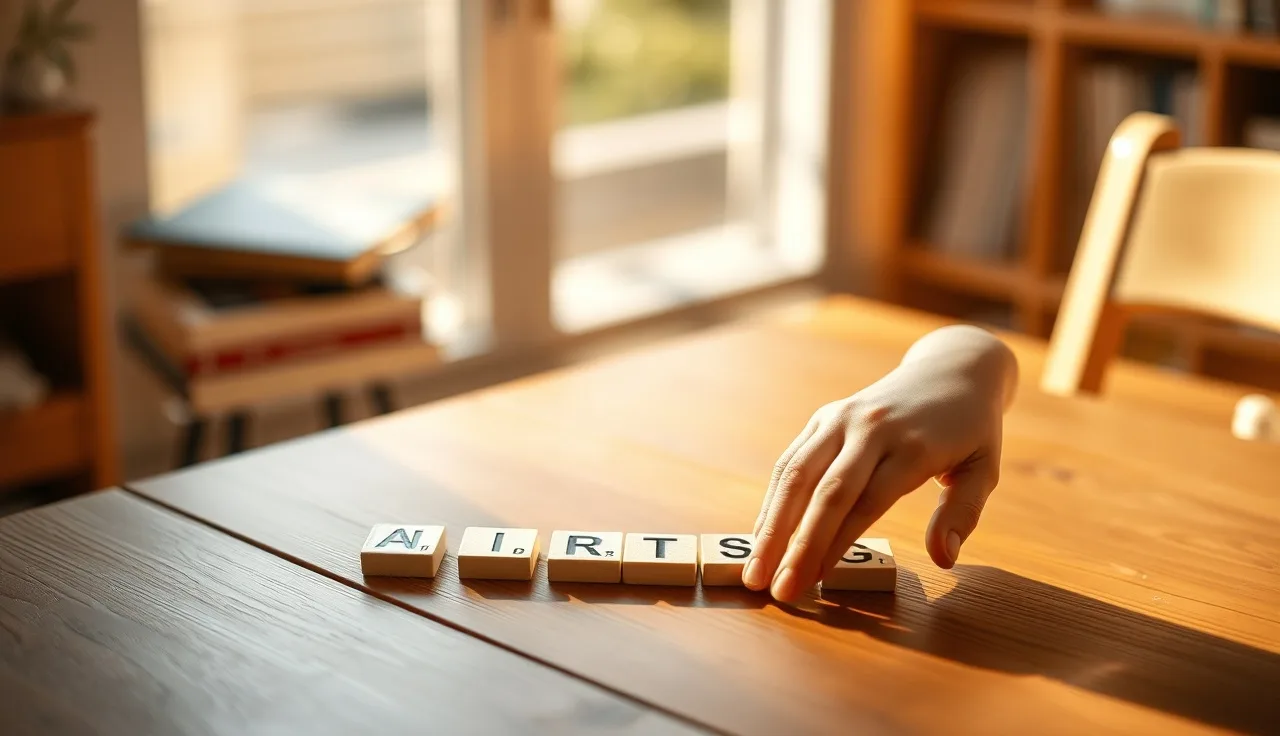 Child's hand placing letter tiles in a row during Orton-Gillingham reading practice
