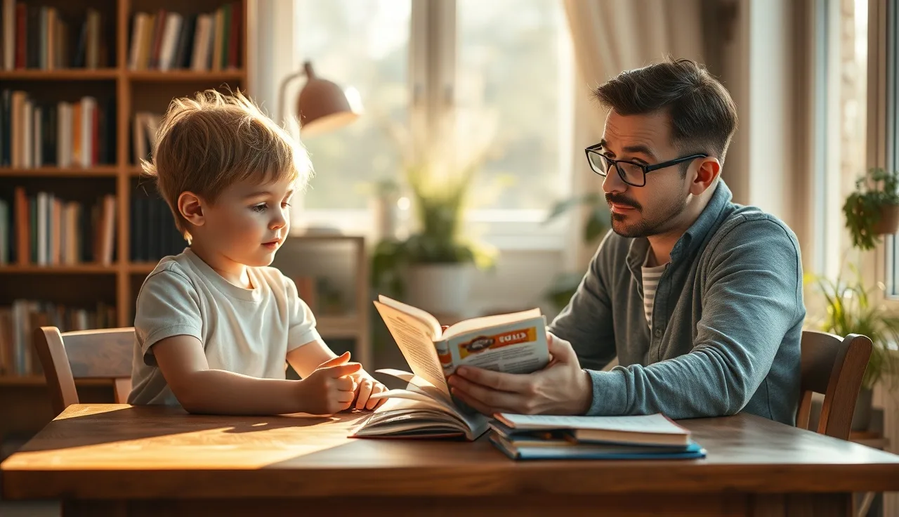 Child reading aloud to an adult during a one-on-one reading intervention session at home