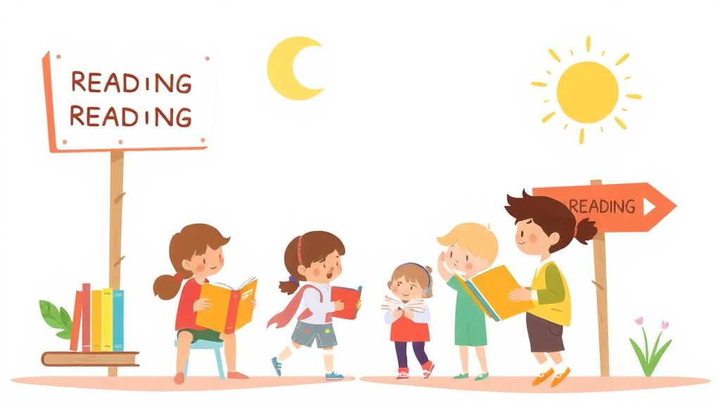 Illustration showing key concepts related to reading readiness signs