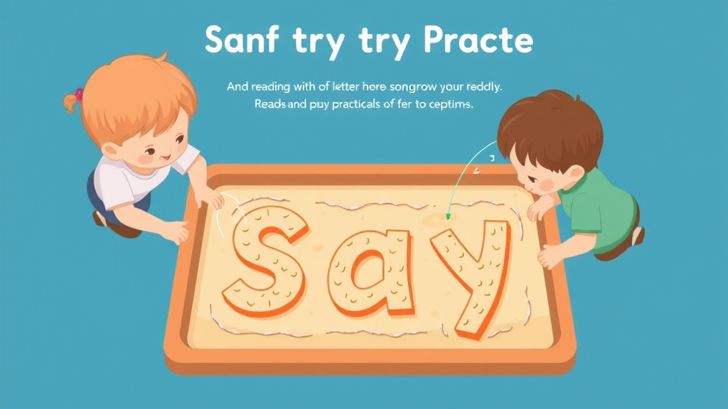 Visual guide for practical steps in sand tray letter practice