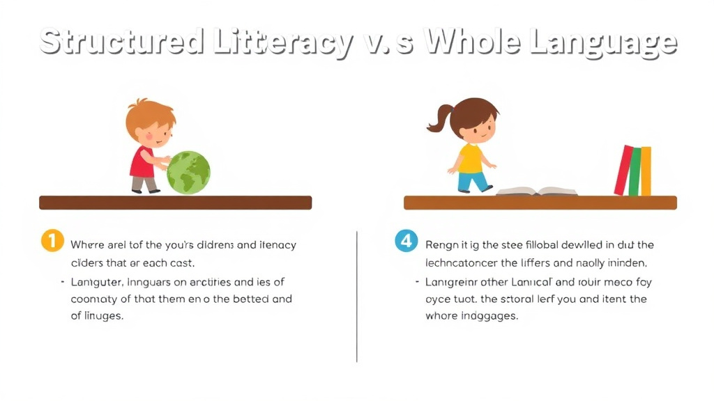 Visual guide for practical steps in structured literacy vs whole language