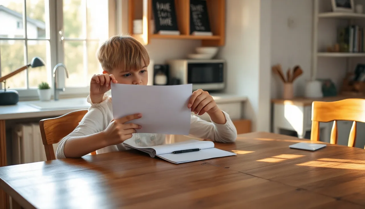 Adult tutor and young child working together at a kitchen table