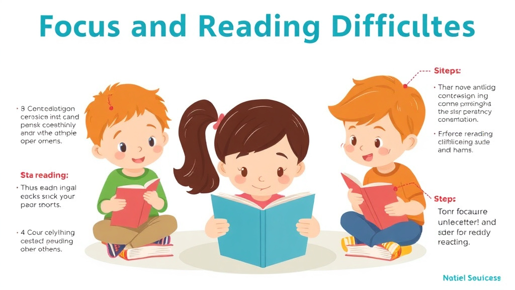 Visual guide for practical steps in focus and reading difficulties