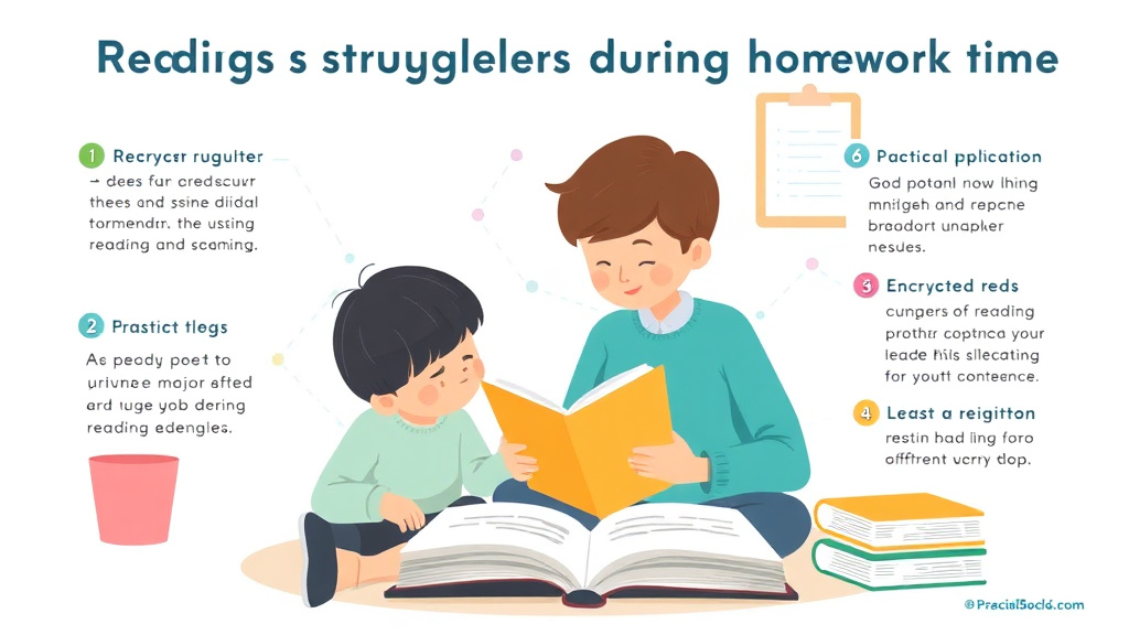 Visual guide for practical steps in reading struggles during homework time