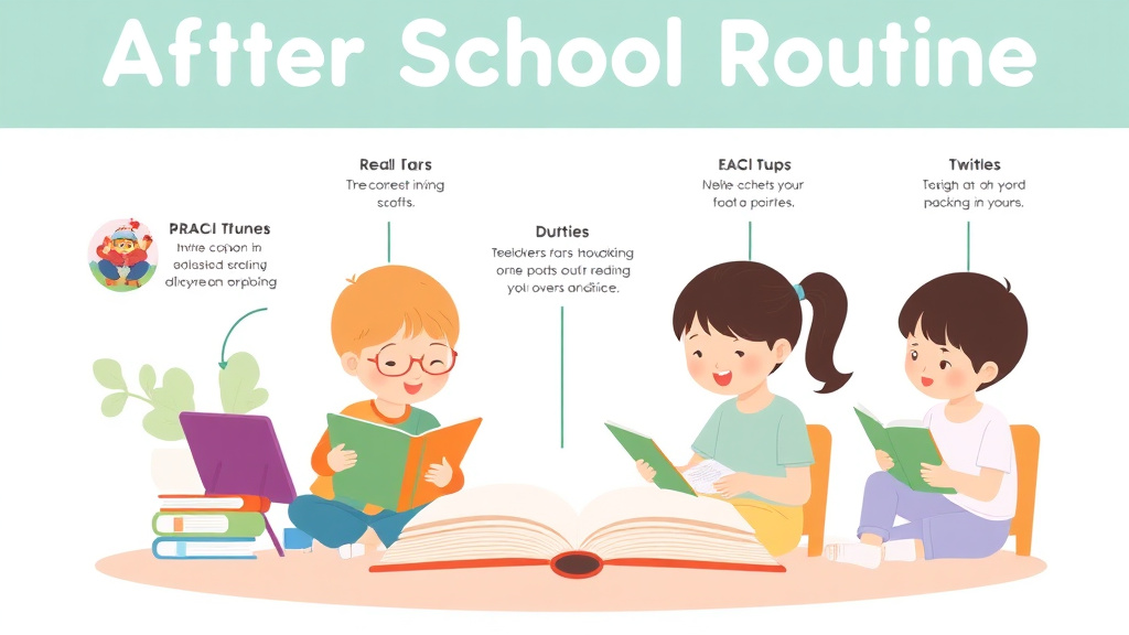 Visual guide for practical steps in after school reading routine