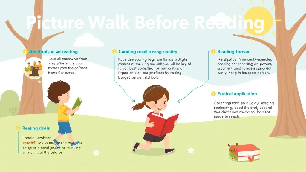 Visual guide for practical steps in picture walk before reading