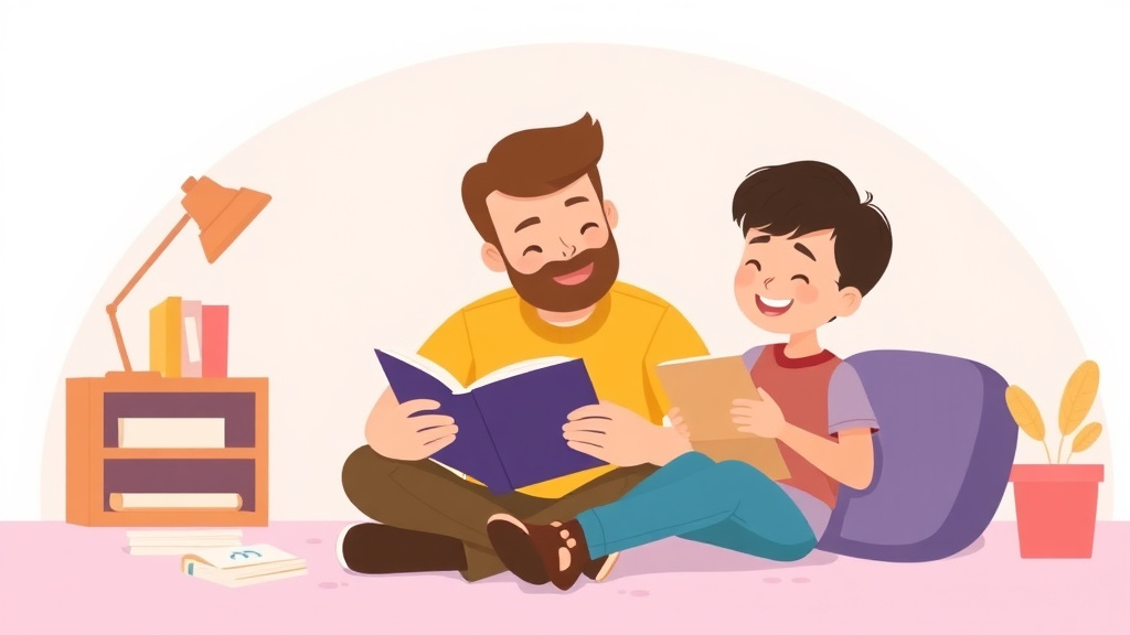 Illustration showing key concepts related to reading aloud tips for dads