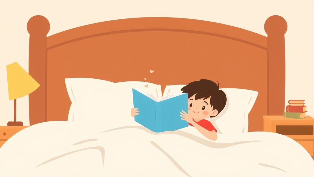 Illustration showing key concepts related to reading before bed benefits