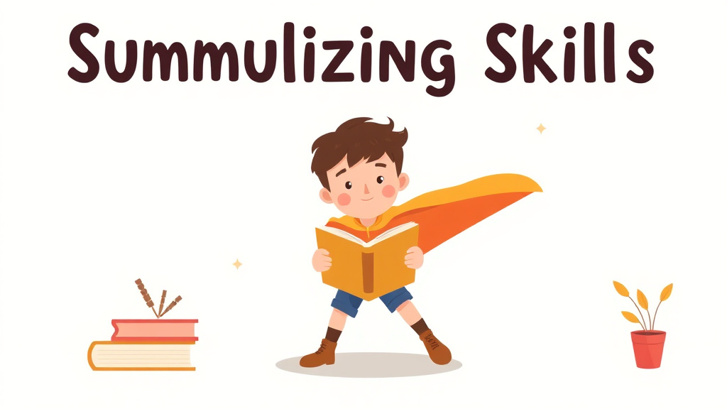 Illustration showing key concepts related to summarizing skills