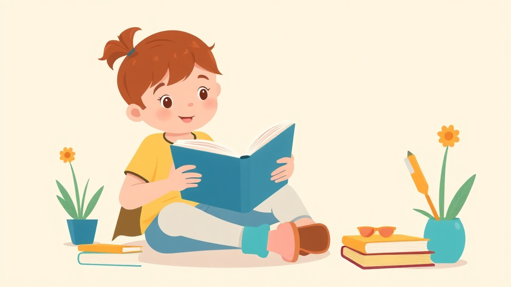 Illustration showing key concepts related to summer reading plan for kids